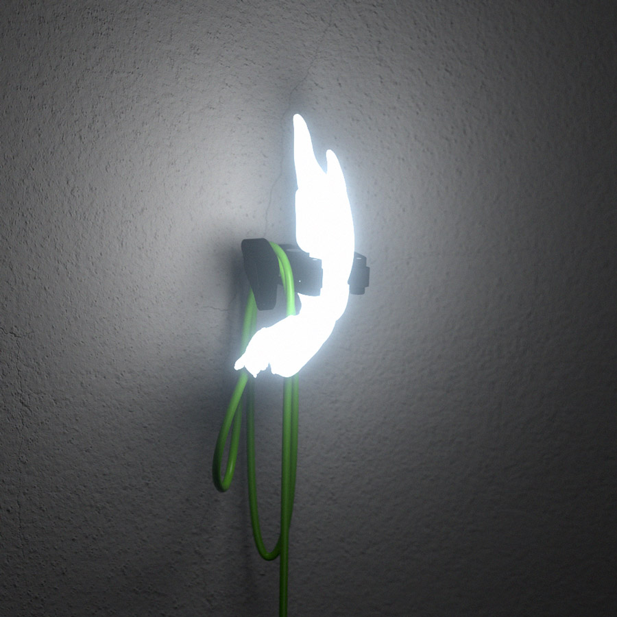 Ghost light, talon sconce Ghost Light (chelae sconce), studio view, 2019, bulb on